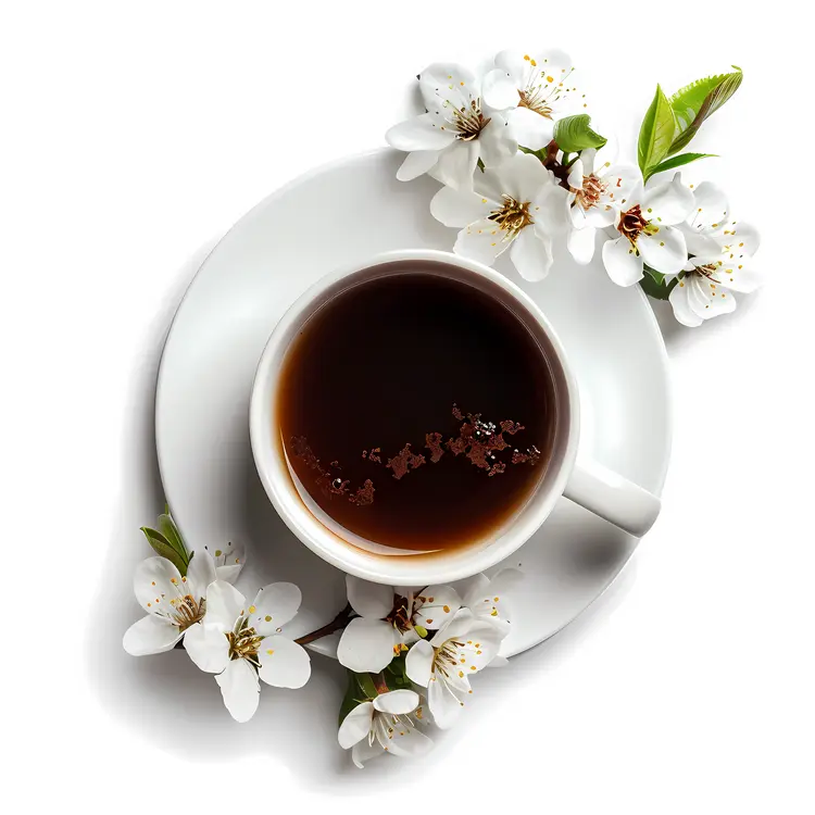 Coffee cup with white flowers illustration
