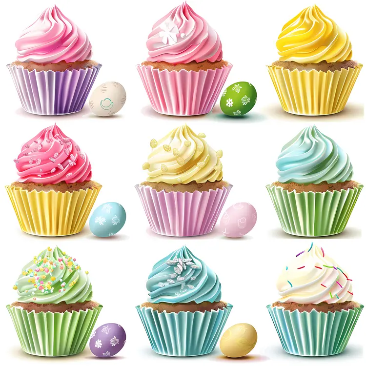 Assorted Colorful Cupcakes with Easter Eggs