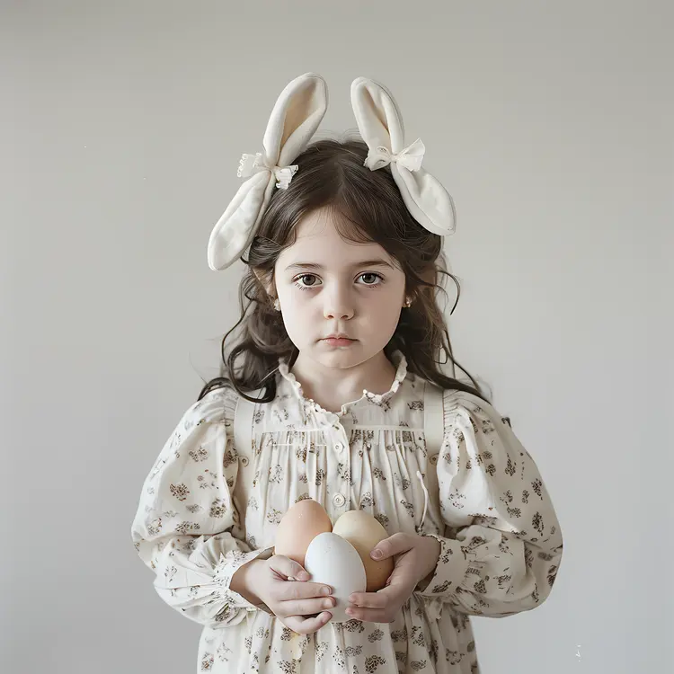 Girl with Bunny Ears Holding Eggs