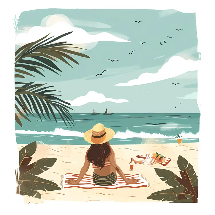 Woman Relaxing on Beach