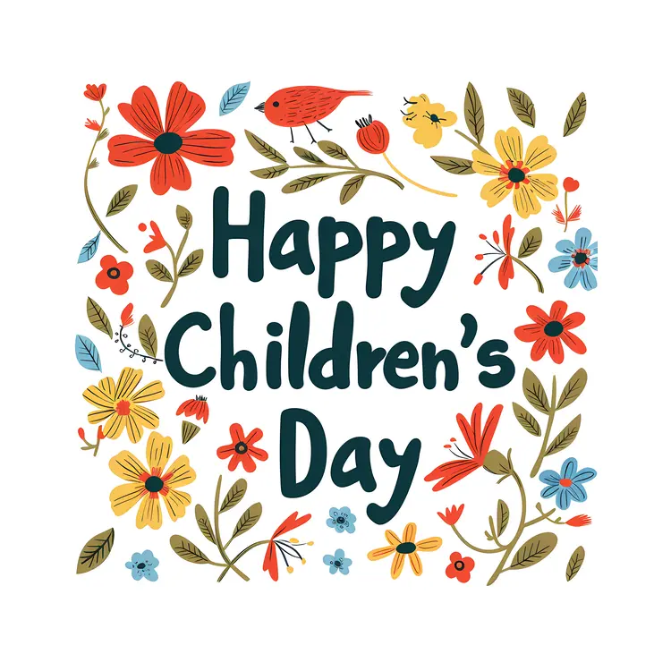 Happy Children's Day with Flowers and Bird
