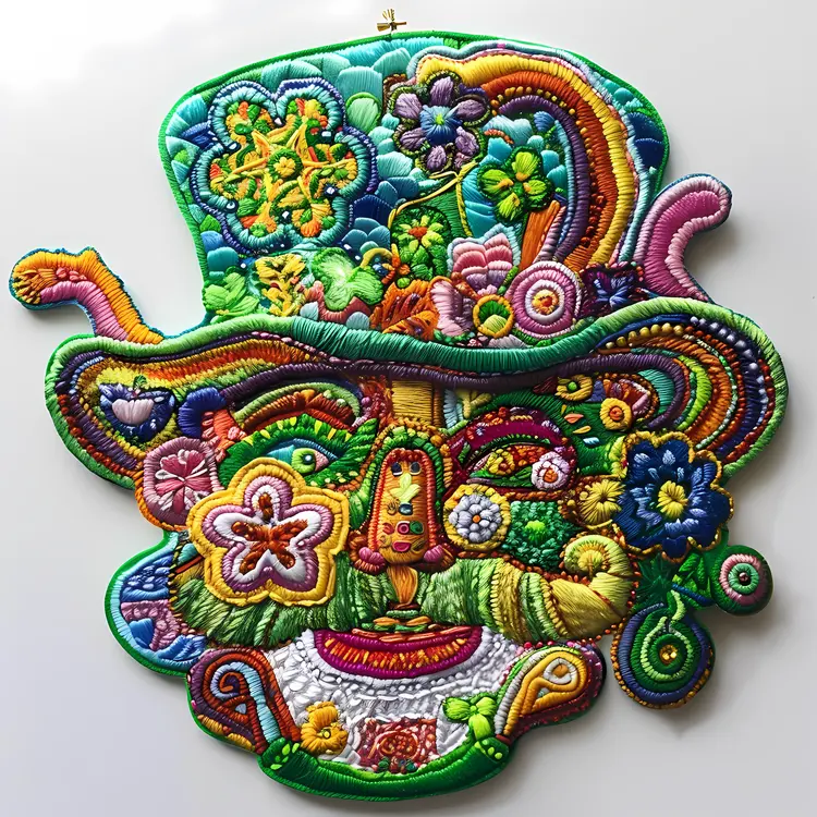 Intricate Embroidered Leprechaun Hat with Flowers