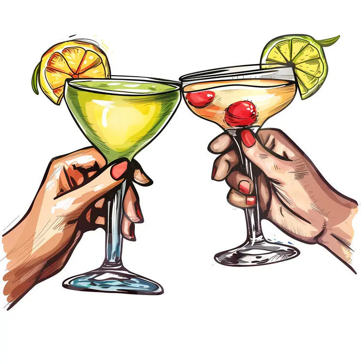 Cheers with Colorful Cocktails and Fruit Garnish