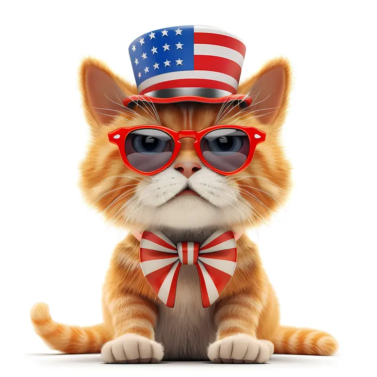 Patriotic Cat with Sunglasses and Hat