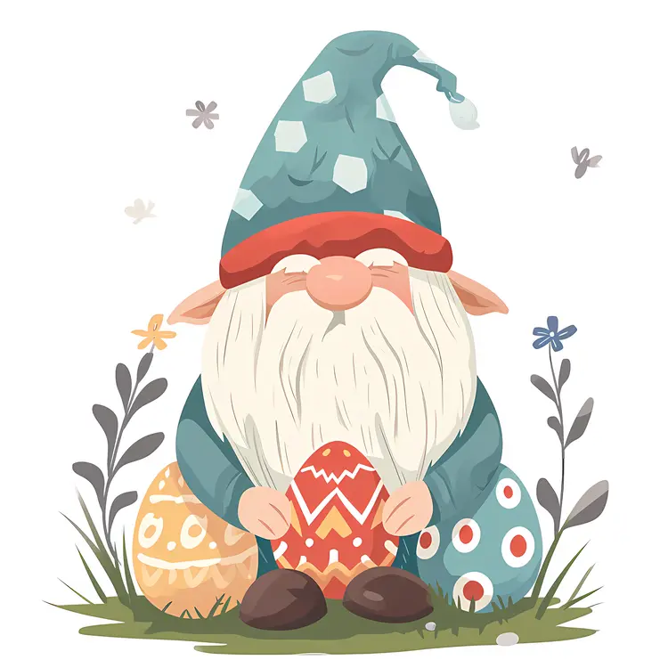 Gnome Holding Decorated Easter Eggs