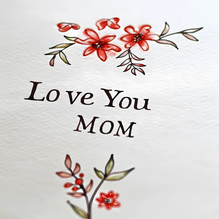Love You Mom Card with Red Flowers