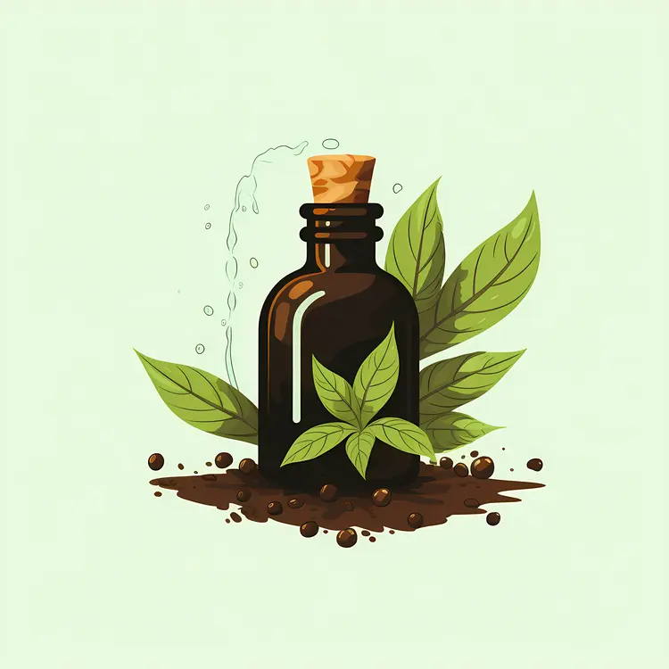 Essential Oil Bottle with Leaves and Soil