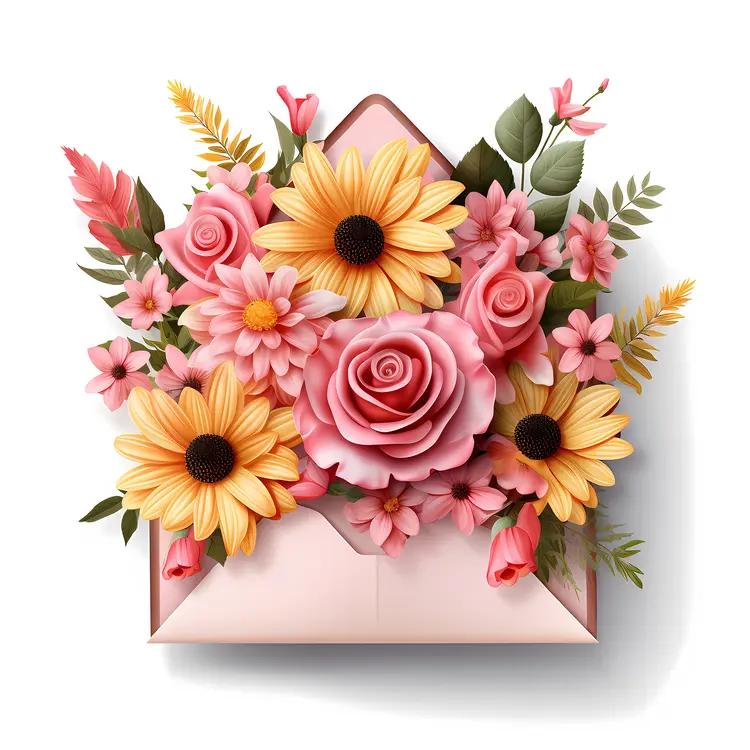 Sunflowers and Roses in Envelope