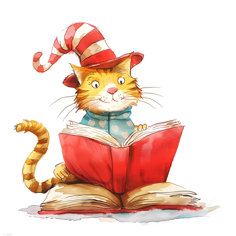 Cat Reading a Red Book