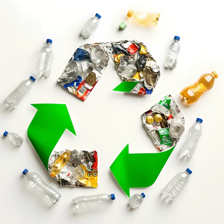 Recycling Symbol with Plastic Bottles and Cans