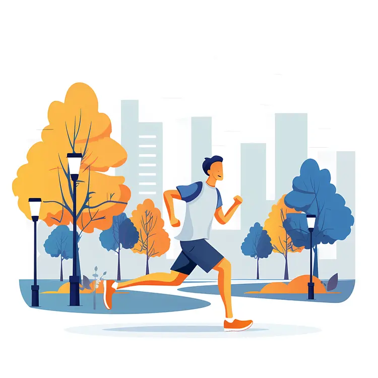 Running Man in Park with Autumn Trees