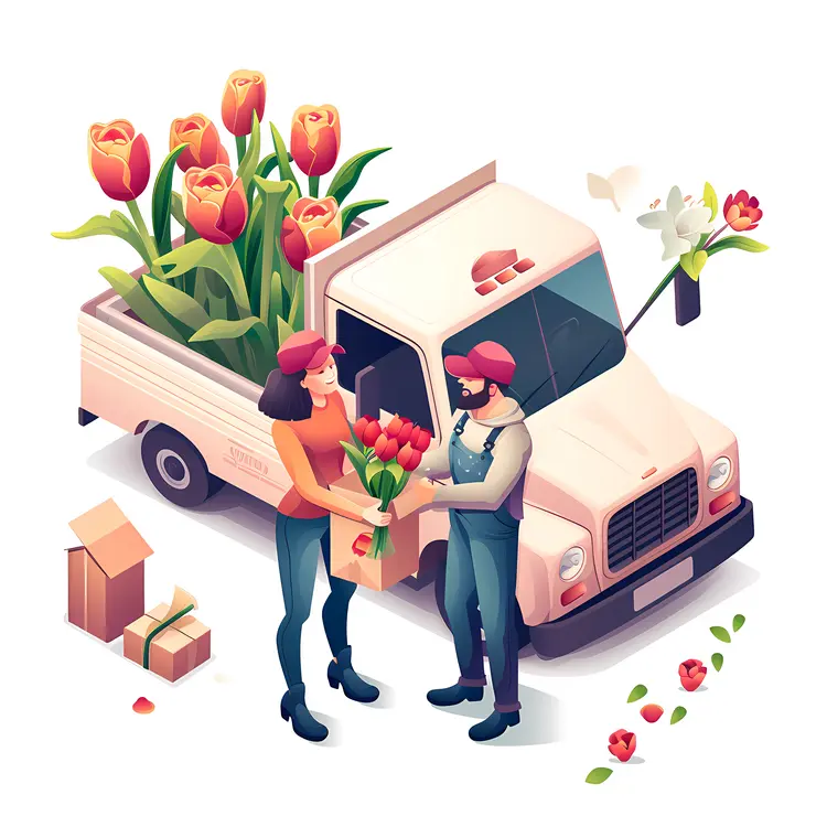 Flower Delivery Truck with Tulips