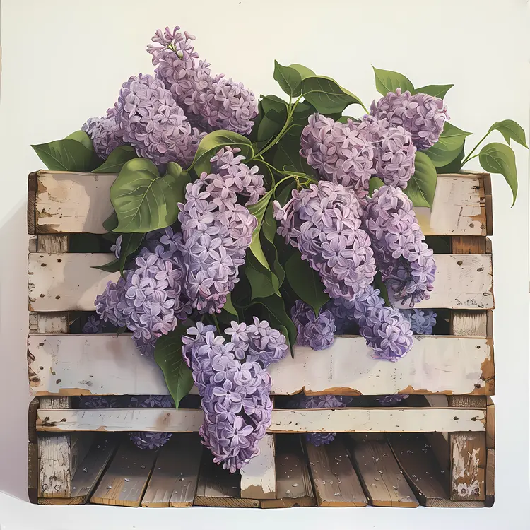 Lilac Flowers in Rustic Wooden Crate