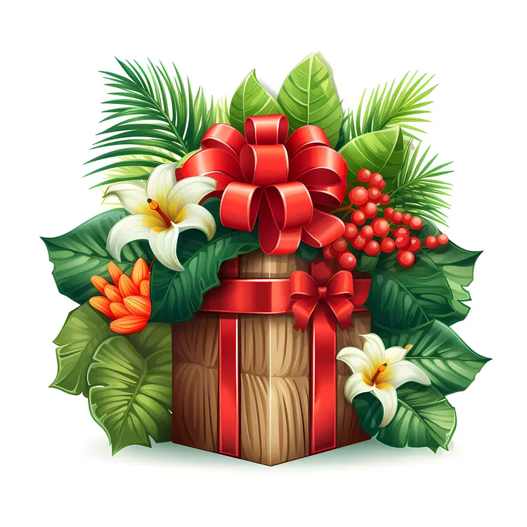 Beautiful Gift Box with Flowers and Ribbon