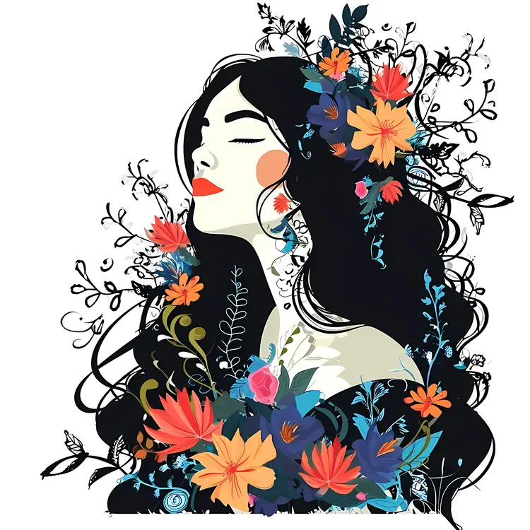 Beautiful Woman with Floral Art