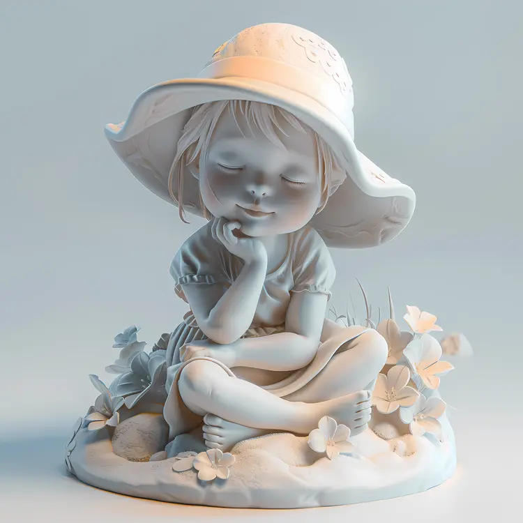 Peaceful Girl Statue with Hat