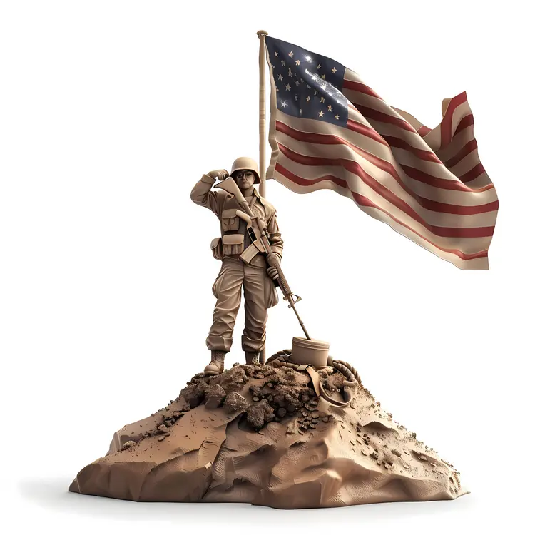 Soldier Statue Saluting with American Flag