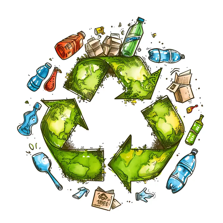 Recycling symbol with waste