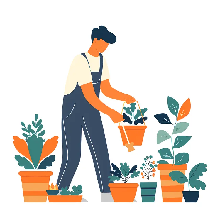 Gardener Watering Plants