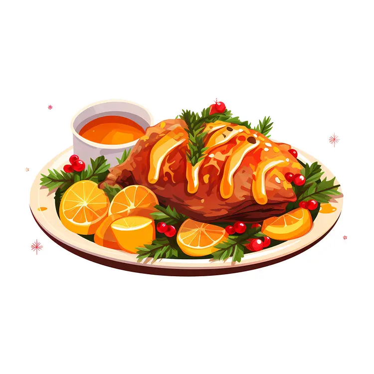 Roast Meat with Sauce and Oranges