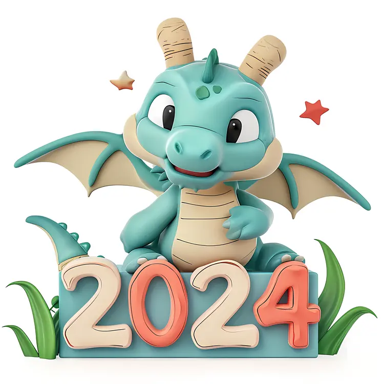 Happy Green Dragon with 2024