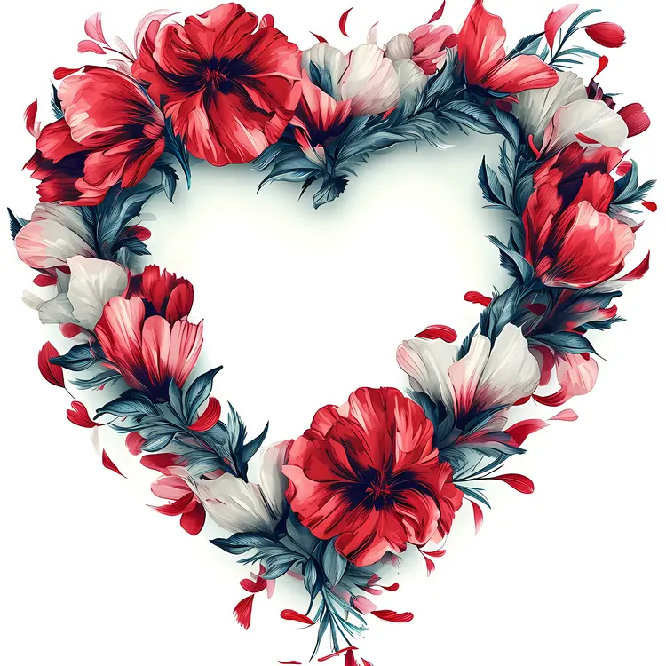 Red and White Flowers in Heart Shape Frame