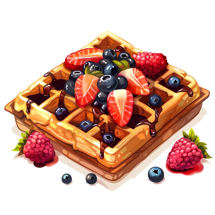 Waffles Topped with Berries and Chocolate