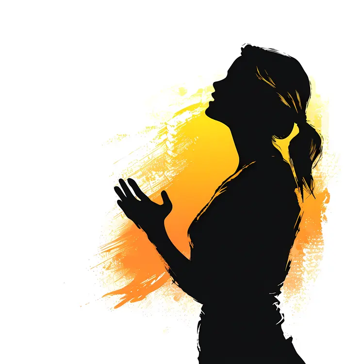 Silhouette of Praying Woman with Yellow Background