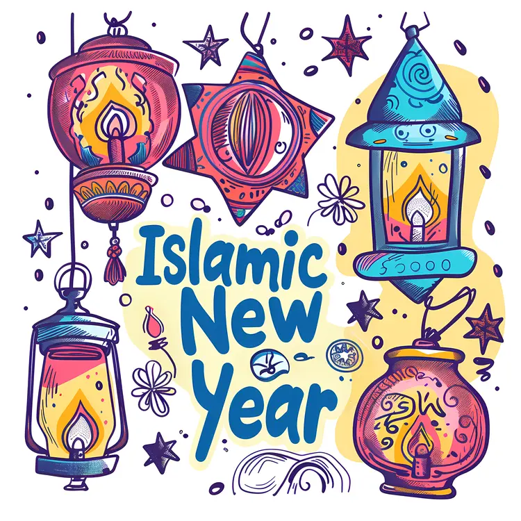 Islamic New Year Celebration with Colorful Lanterns