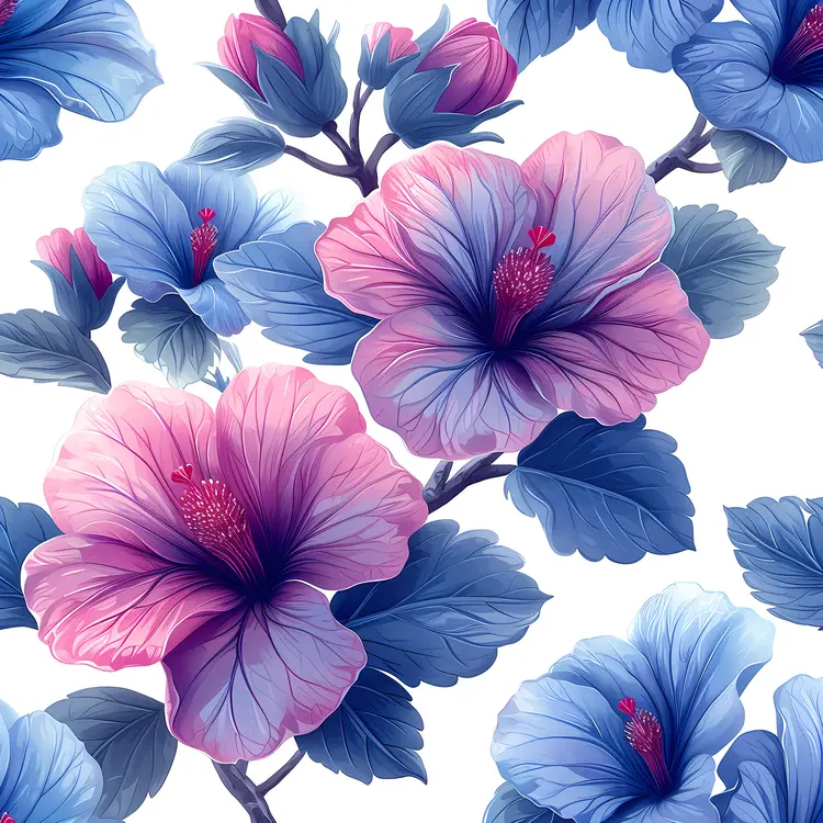 Pink and Blue Hibiscus Flowers