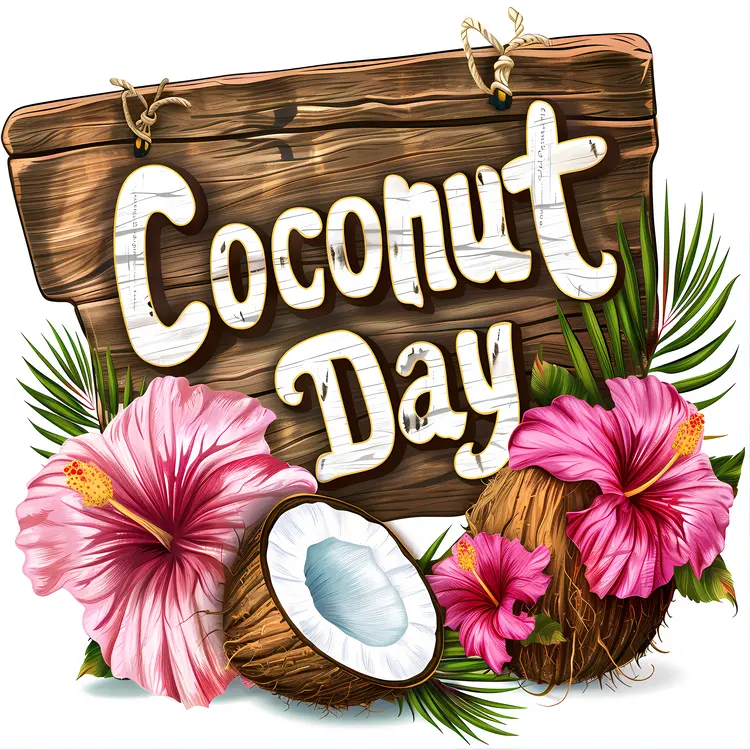 Coconut Day Celebration Sign with Flowers