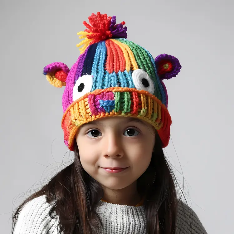 Colorful Knitted Hat on a Child