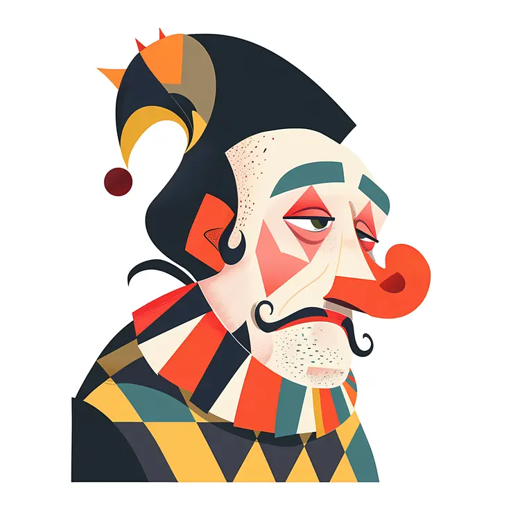Sad Clown with Jester Hat and Red Nose