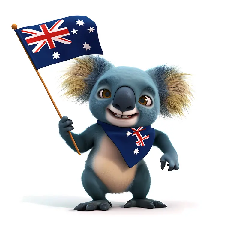 Cute Koala Holding Australian Flag