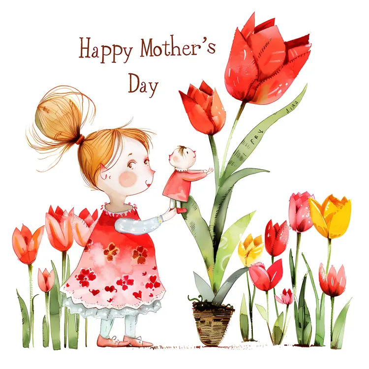 Happy Mother's Day Illustration with Mother and Child