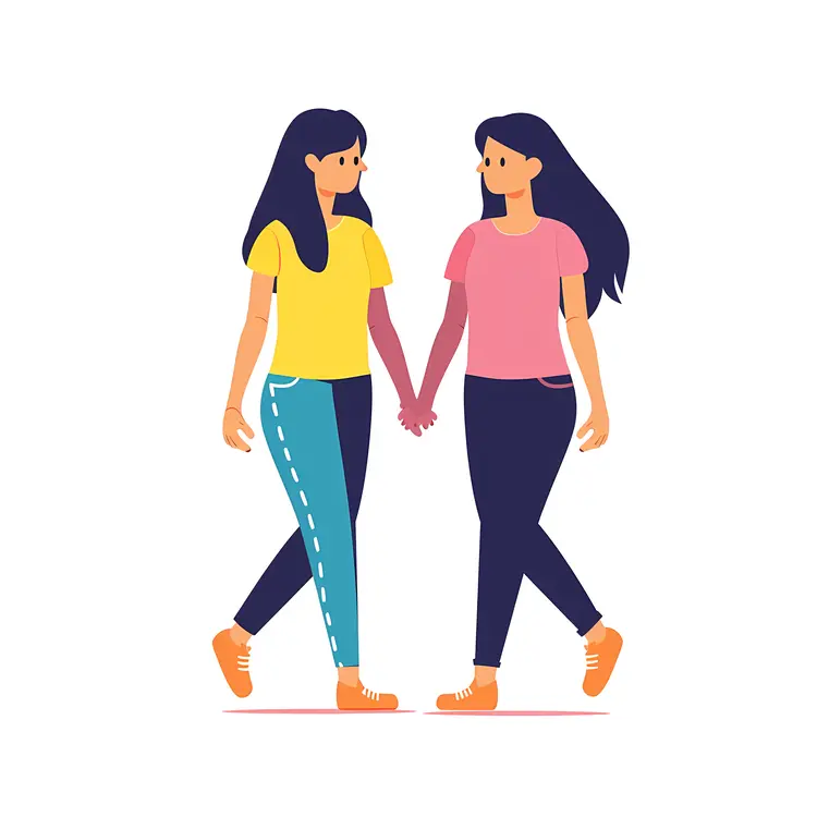 Two Women Holding Hands in Casual Clothing