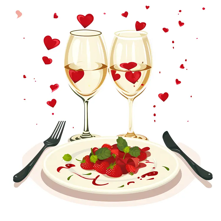 Wine Glasses with Hearts for a Romantic Dinner