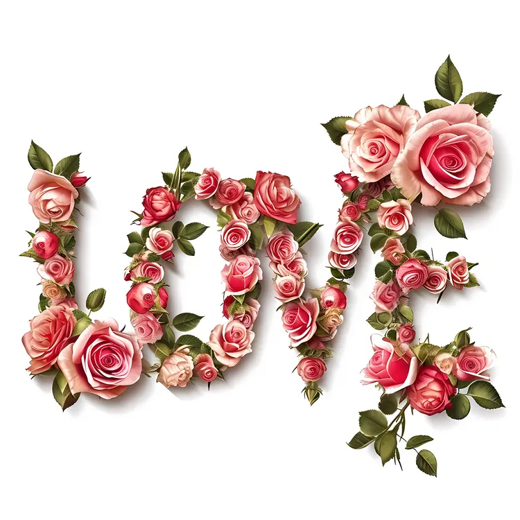 Love Text with Pink Roses