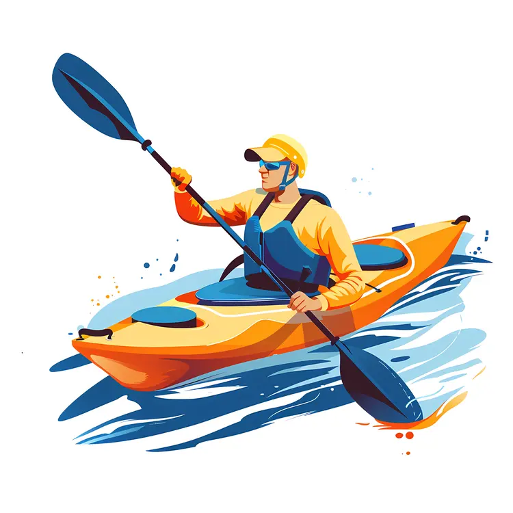 Kayaker Paddling in Blue Kayak