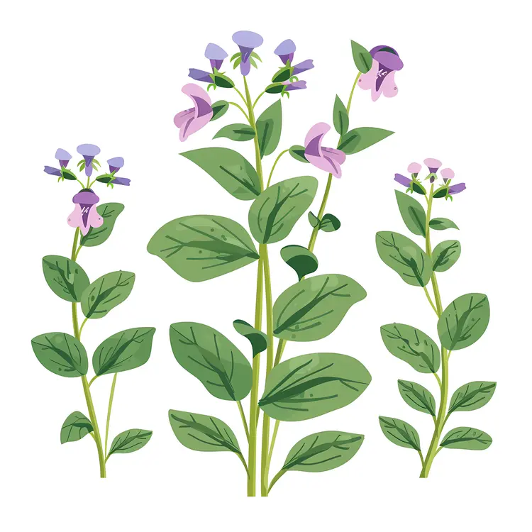 Group of Purple Flowering Plants with Green Leaves