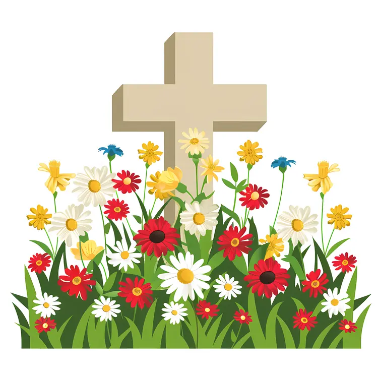 Memorial Cross with Colorful Flowers