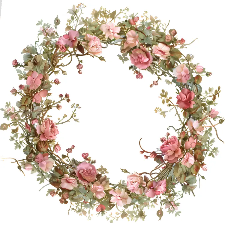 Charming Pink Floral Wreath Illustration