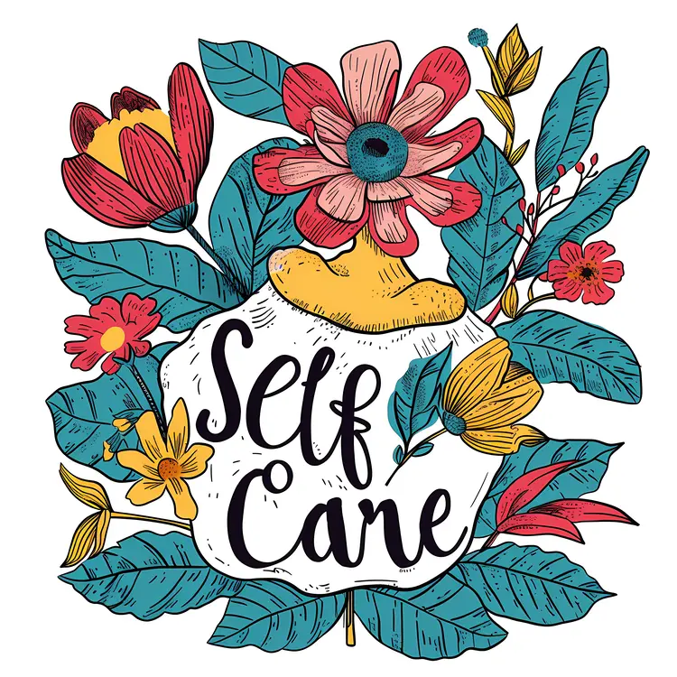 Self Care Heart Illustration with Floral Design