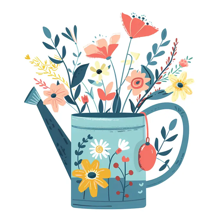 Watering Can with Blooming Flowers