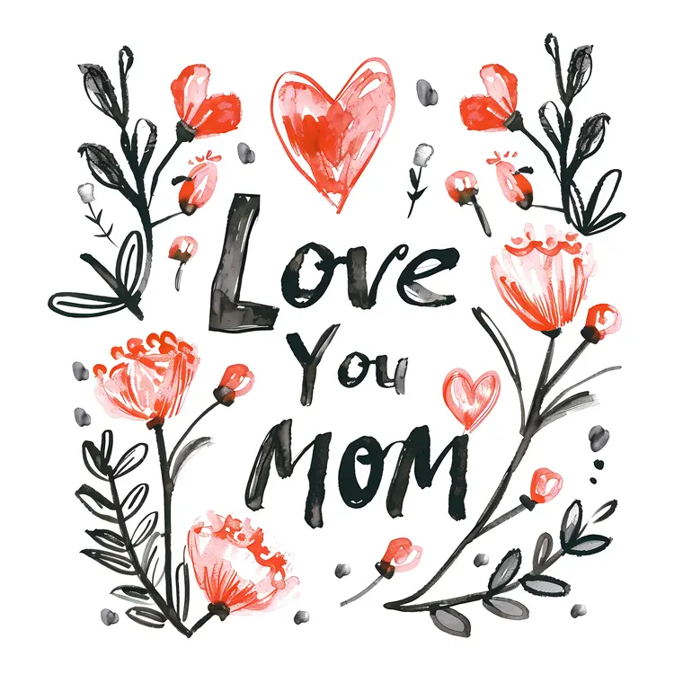 Love You Mom with Flowers and Hearts