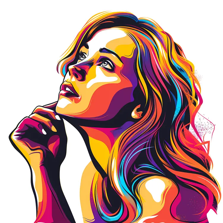 Thoughtful Woman with Colorful Background