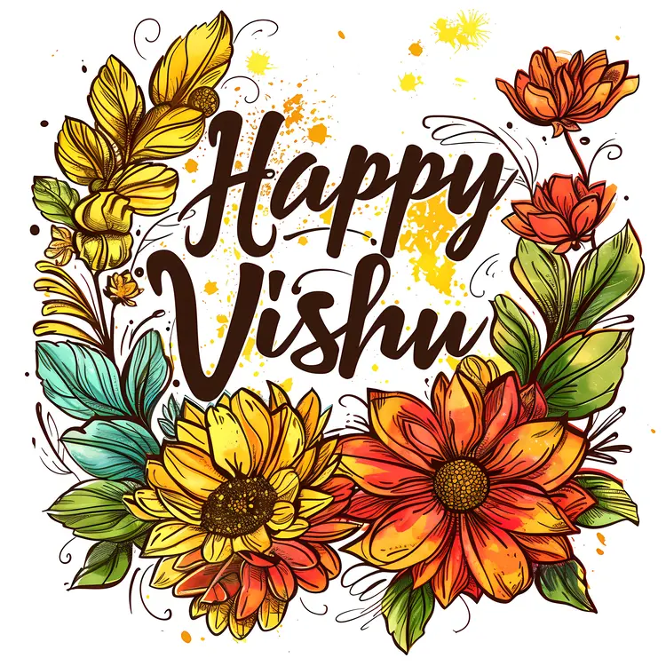 Happy Vishu with Colorful Flowers
