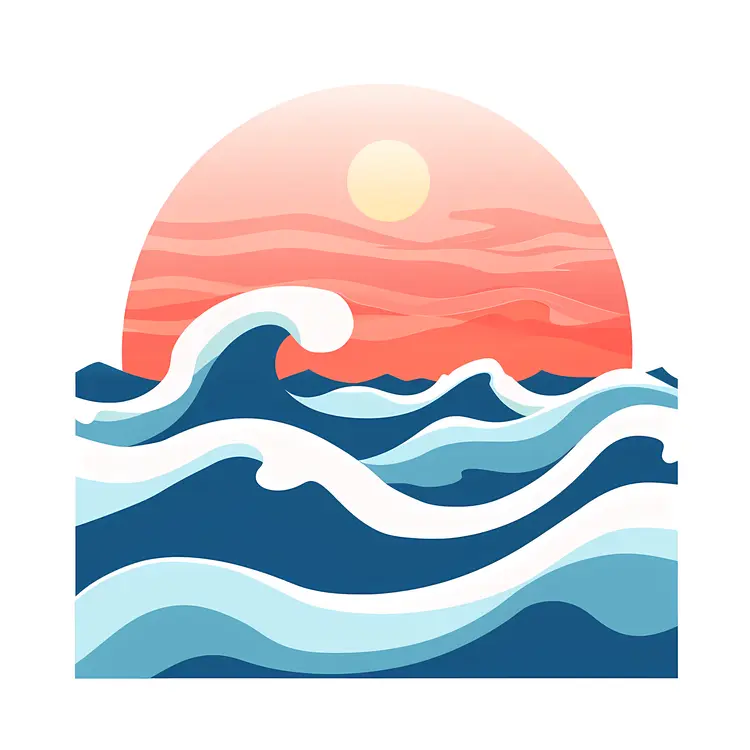 Colorful Sunset Waves in the Ocean