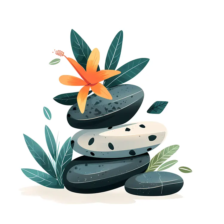 Zen Stacked Stones with Orange Flower