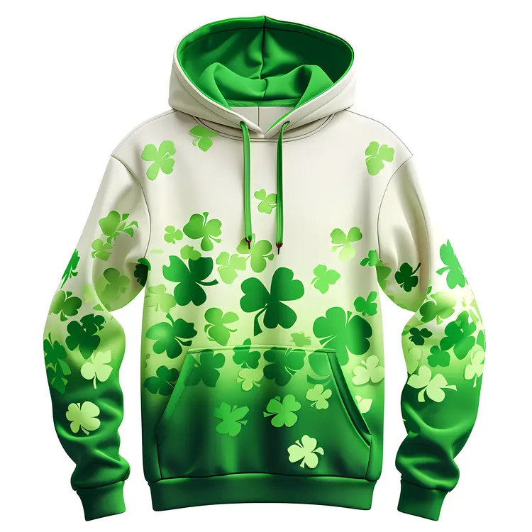 Green and White Hoodie with Shamrocks